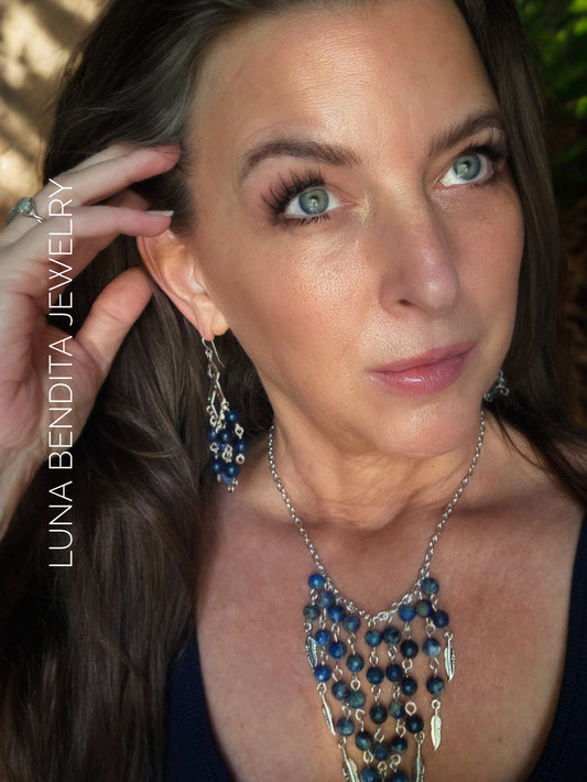 Lapis Lazuli & Sodalite waterfall Necklace and earring set