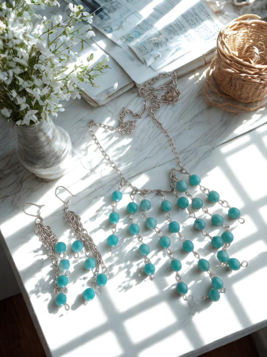 Russian Amazonite waterfall necklace and earring set