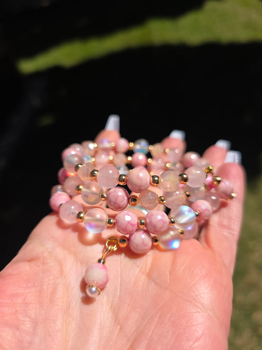 Rose Quartz memory wire beaded bracelet