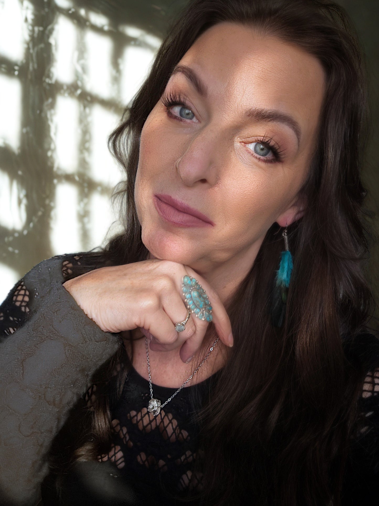 Turquoise & emerald feather earrings