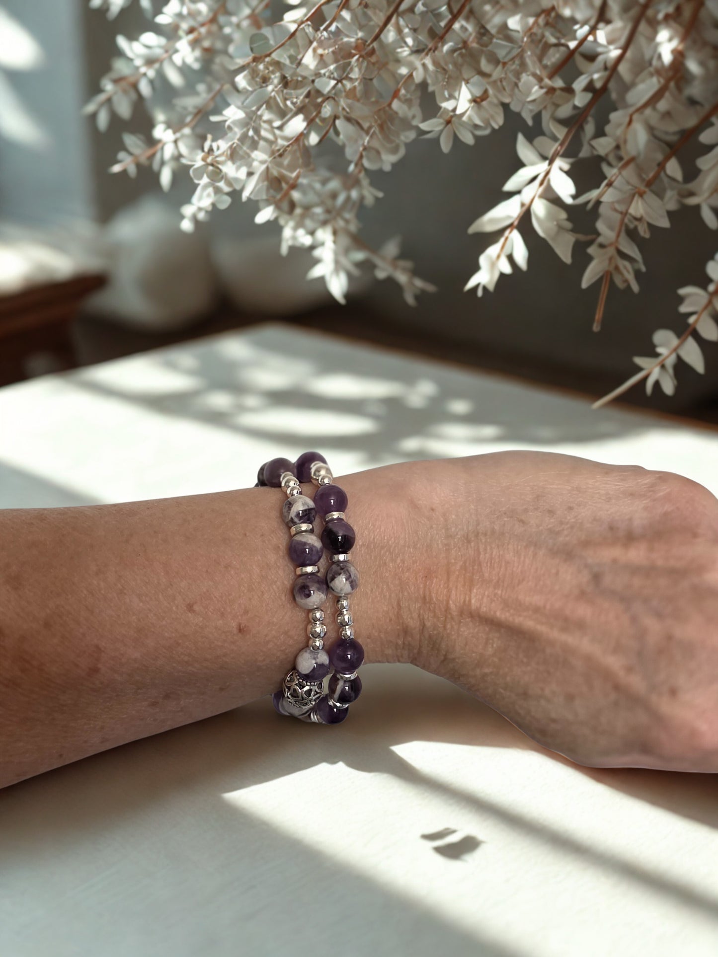 Dream Amethyst beaded stretch bracelet