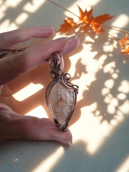 Flower Agate Wire-wrapped pendant