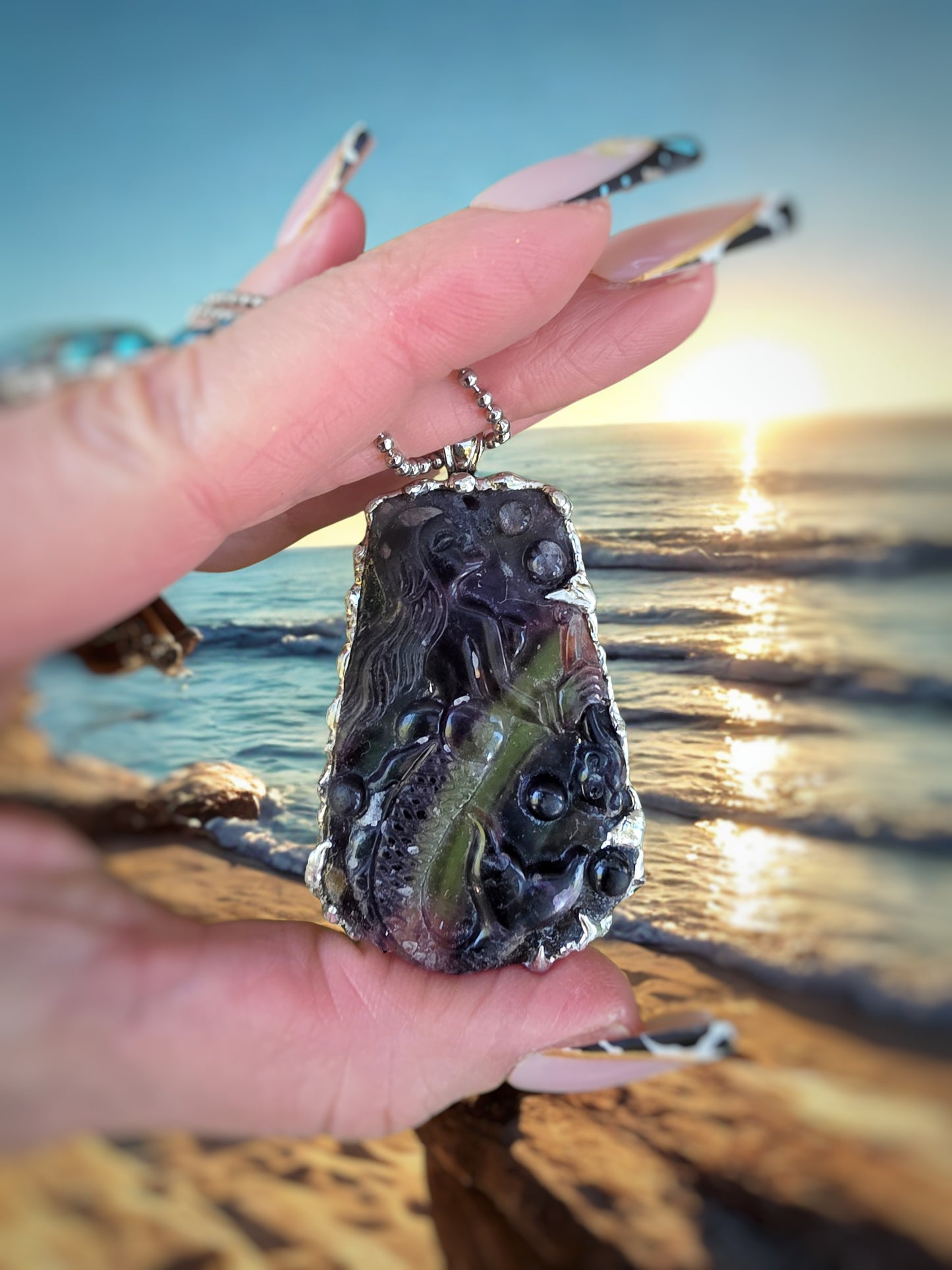 Handcrafted Purple Fluorite Mermaid Pendant | Soldered Artisan Necklace