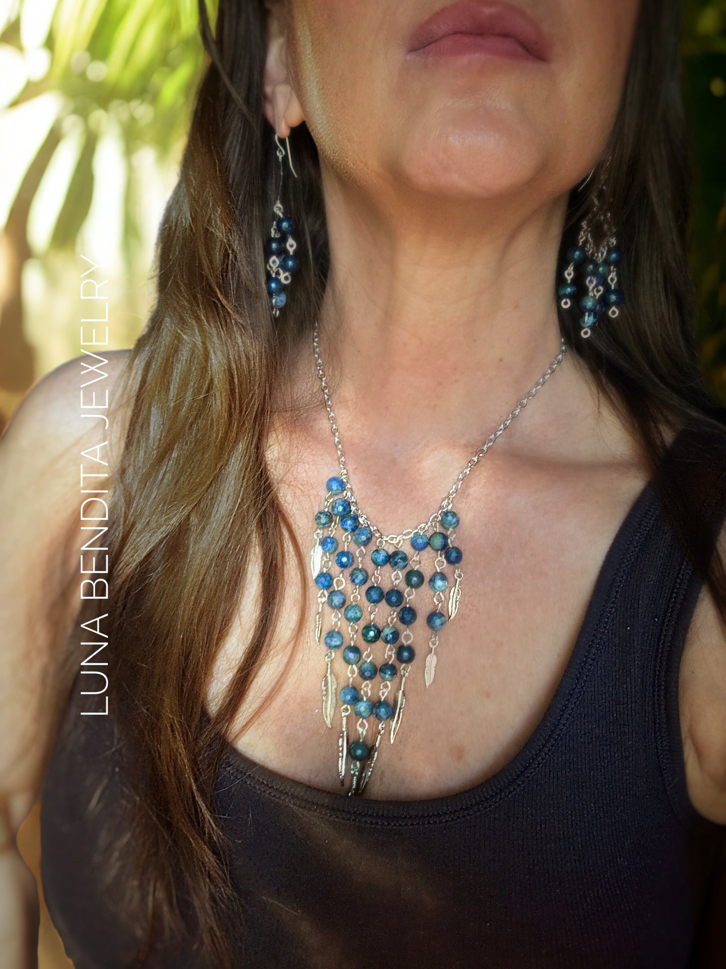 Lapis Lazuli & Sodalite waterfall Necklace and earring set