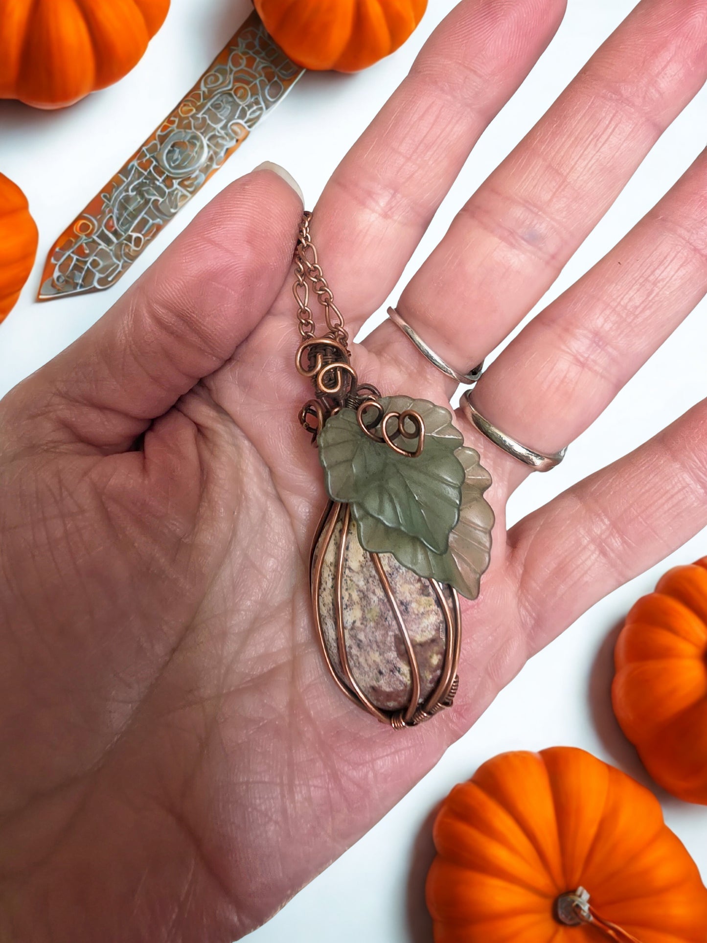 Pumpkin themed India Agate Pendant
