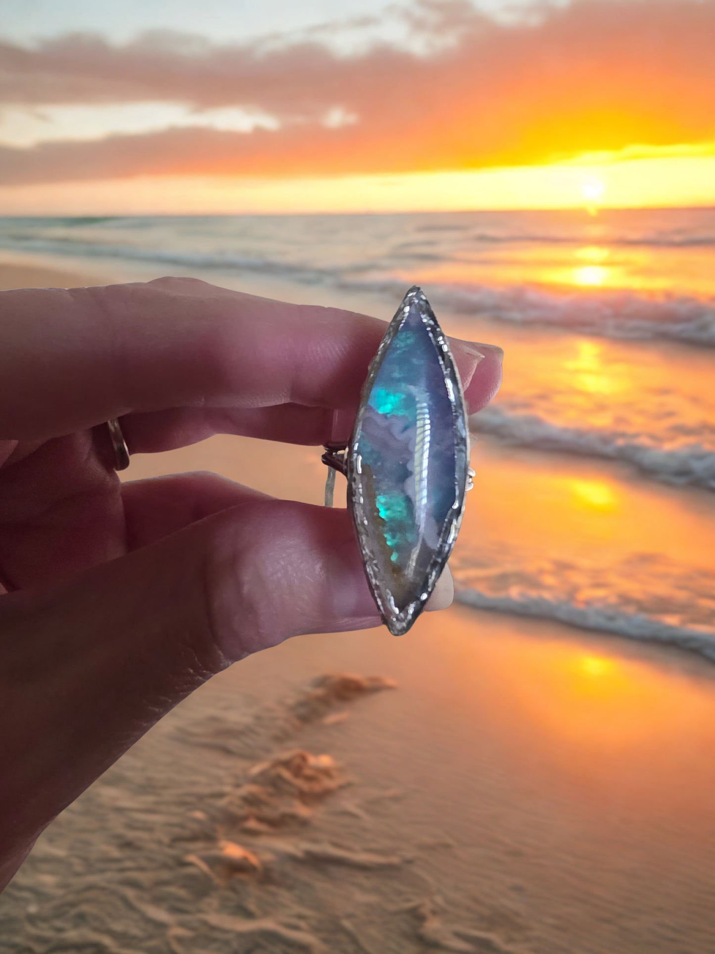 Aurora Sky Agate Doublet Statement Ring