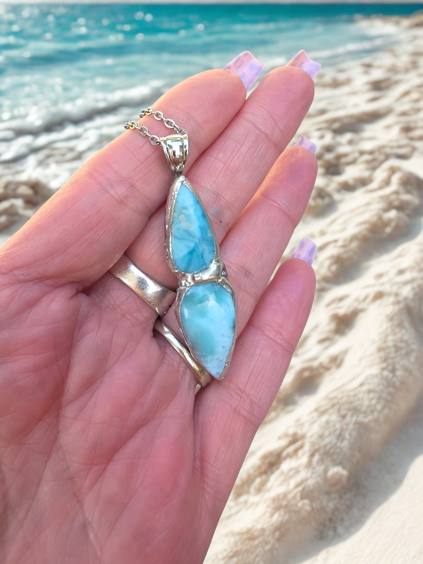 🌊 Larimar Pendant – Handcrafted Soldered Ocean Treasure