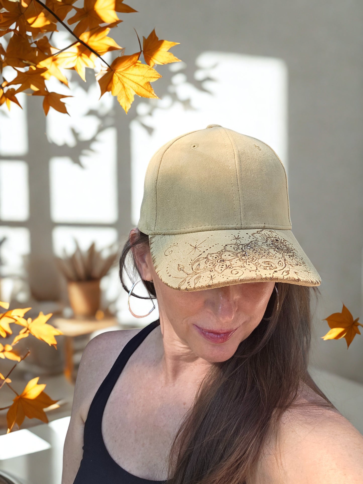 Tan Henna Style Handburned Cap