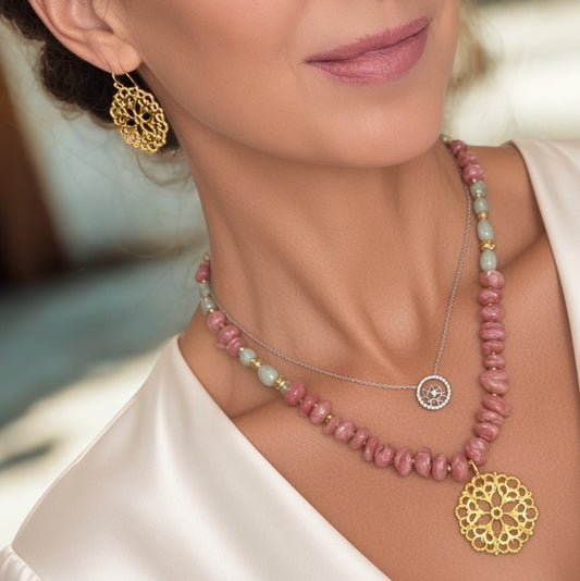 Rhodochrosite & Jade Necklace Set | Handmade Boho Jewelry
