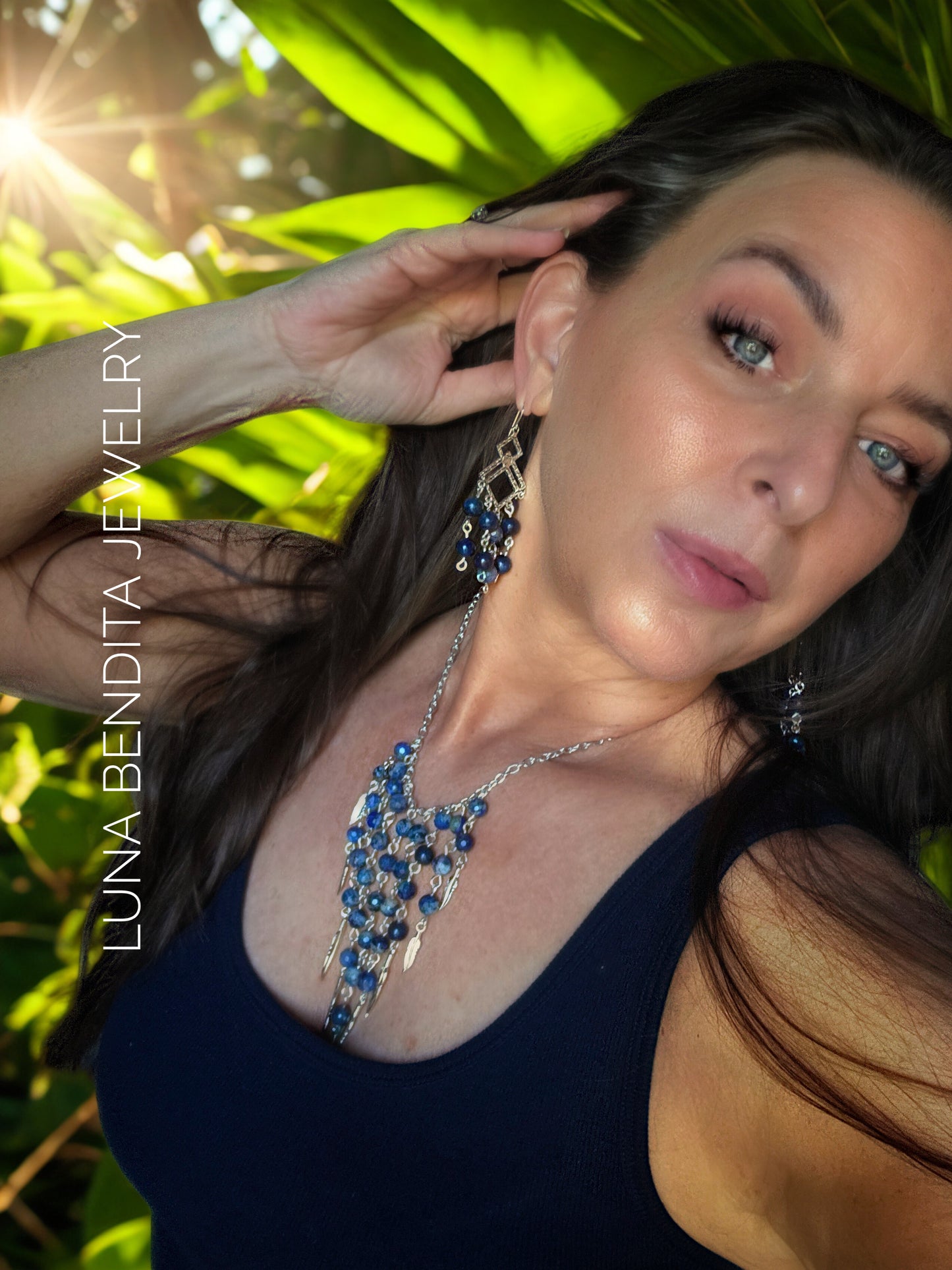Lapis Lazuli & Sodalite waterfall Necklace and earring set