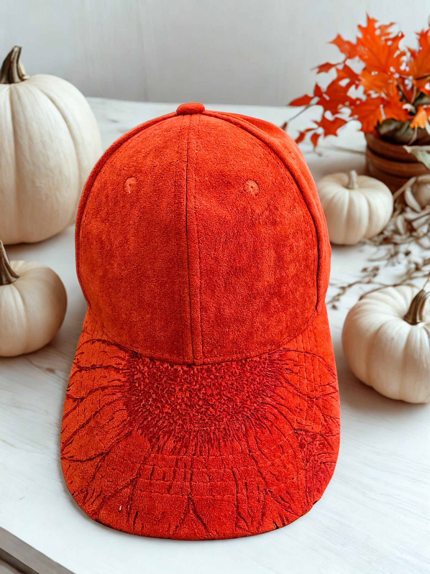 Burnt Orange Handburned Cap