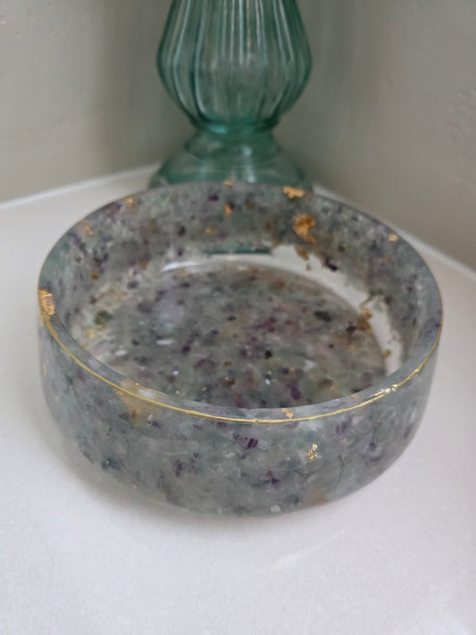 Rainbow Fluorite Gemstone Resin Bowl – Handcrafted Spiritual Home Decor
