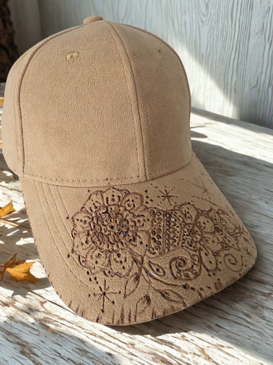 Tan Henna Style Handburned Cap