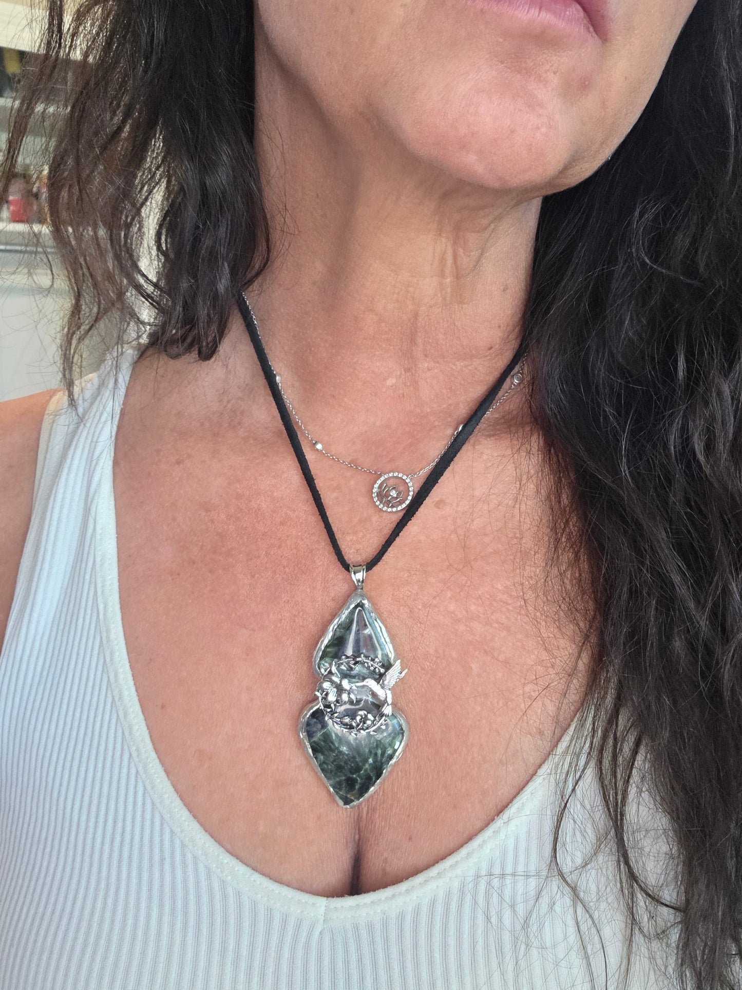 Seraphinite Hummingbird Soldered Pendant – A Symbol of Grace & Divine Connection