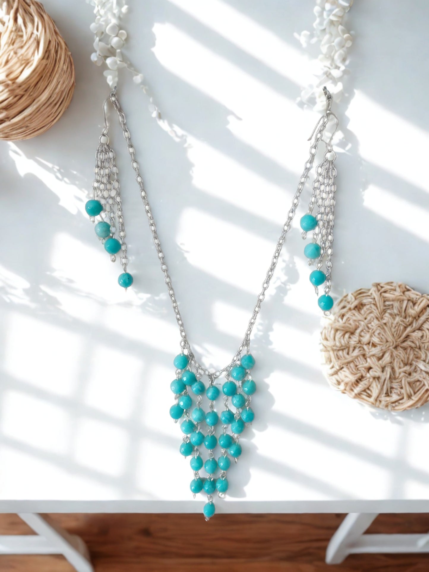 Russian Amazonite waterfall necklace and earring set