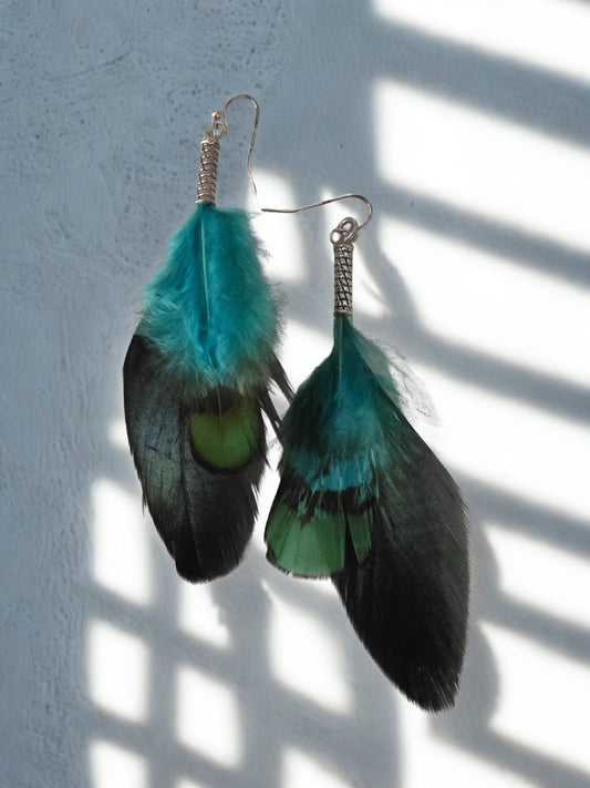 Turquoise & emerald feather earrings