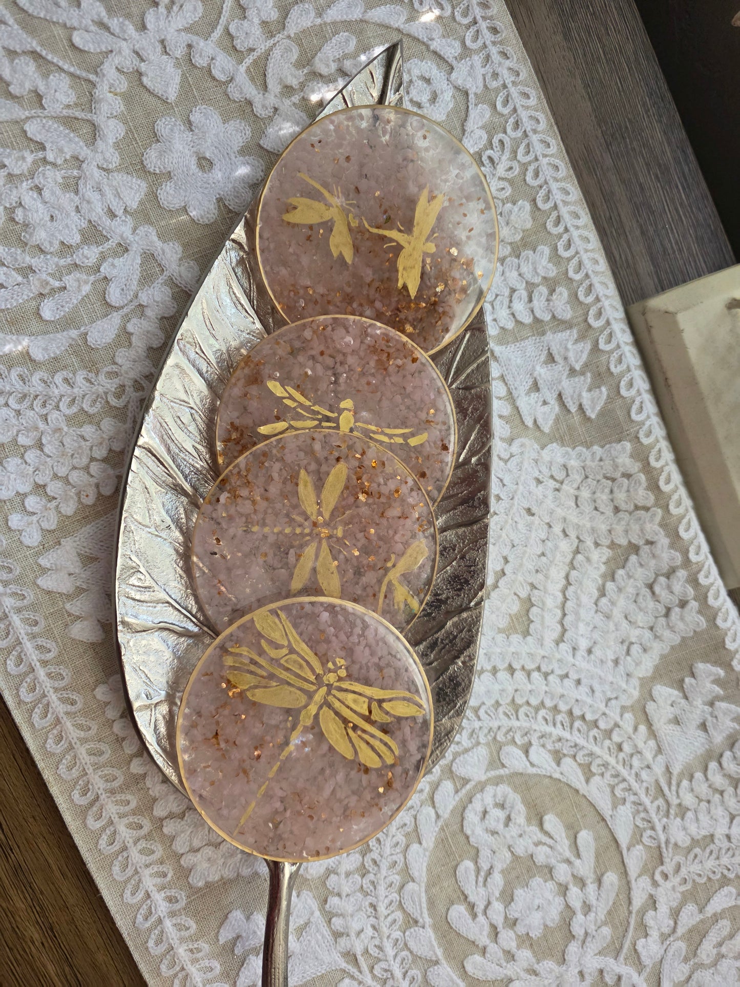 Rose Quartz coasters/ water chargers