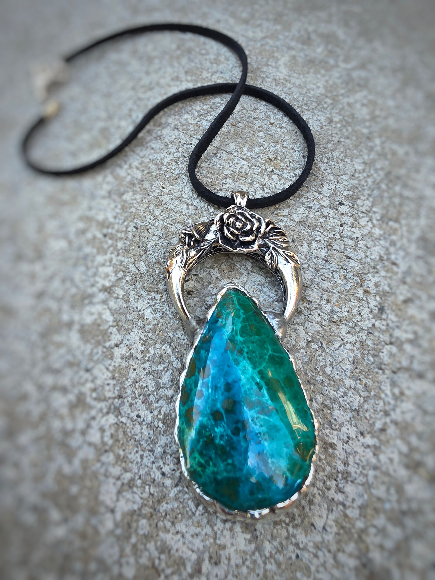 Chrysocolla Statement Pendant | Handcrafted Soldered Necklace | One-of-a-Kind Crystal Jewelry