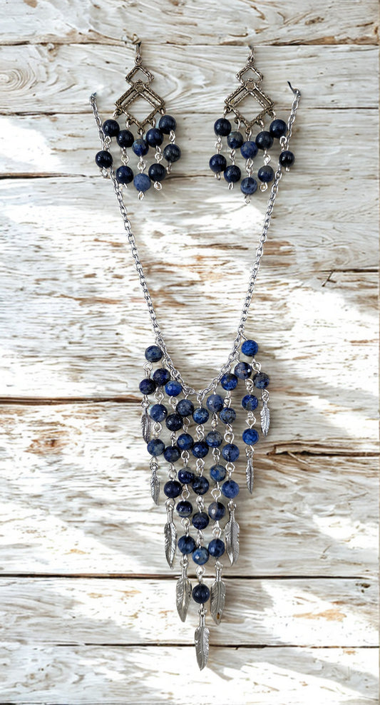 Waterfall Lapis Lazuli Necklace & Earring Set