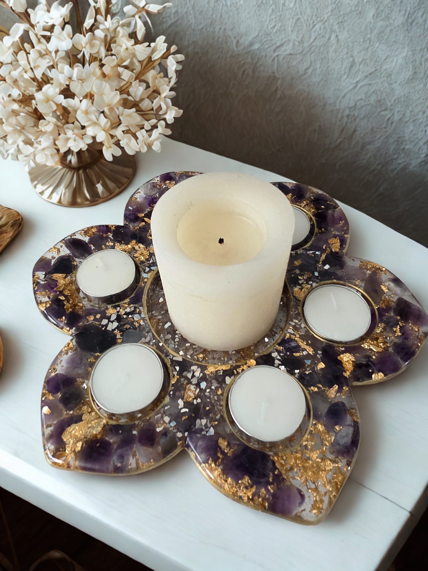 Amethyst lotus flower candle holder
