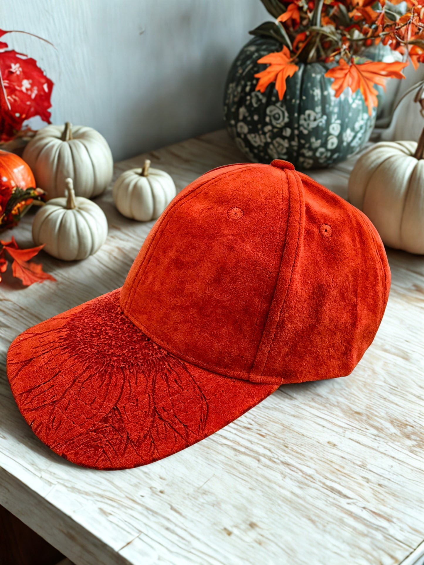 Burnt Orange Handburned Cap