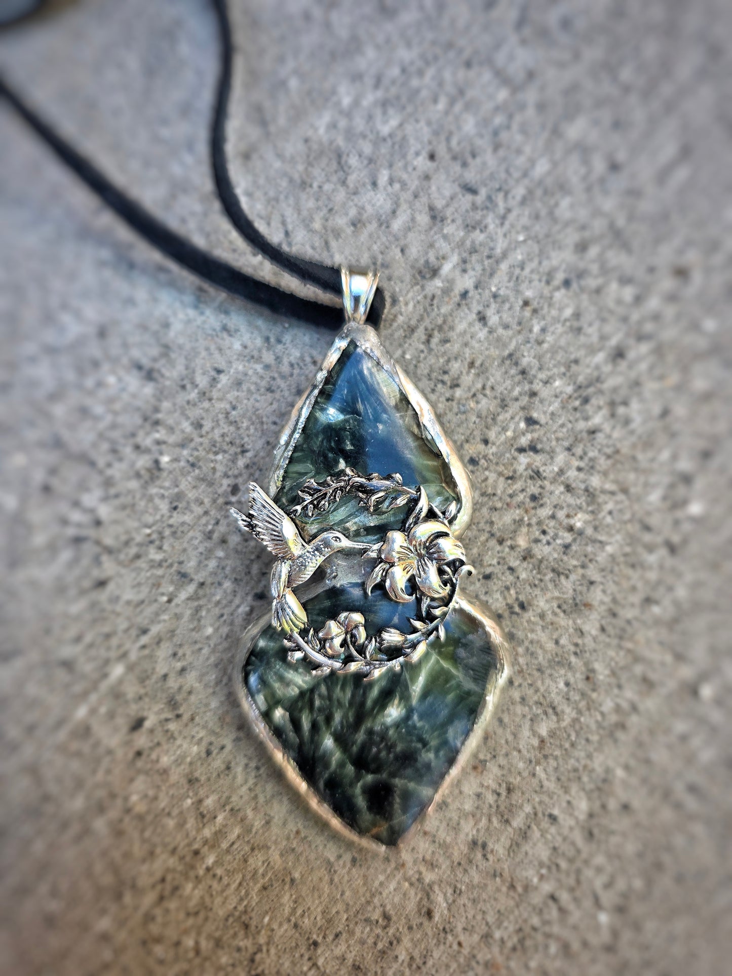 Seraphinite Hummingbird Soldered Pendant – A Symbol of Grace & Divine Connection