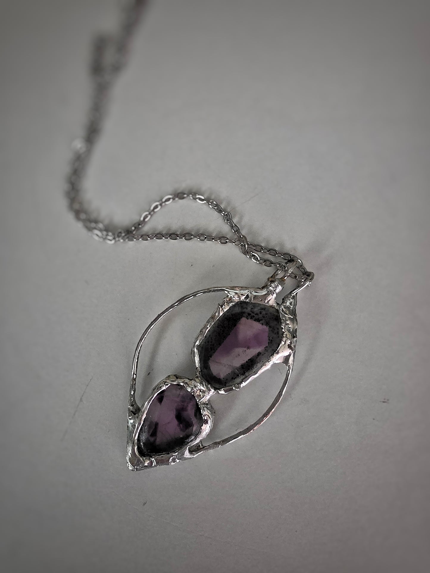 Handcrafted Trapiche Amethyst Soldered Pendant Necklace | Artisan Crystal Jewelry