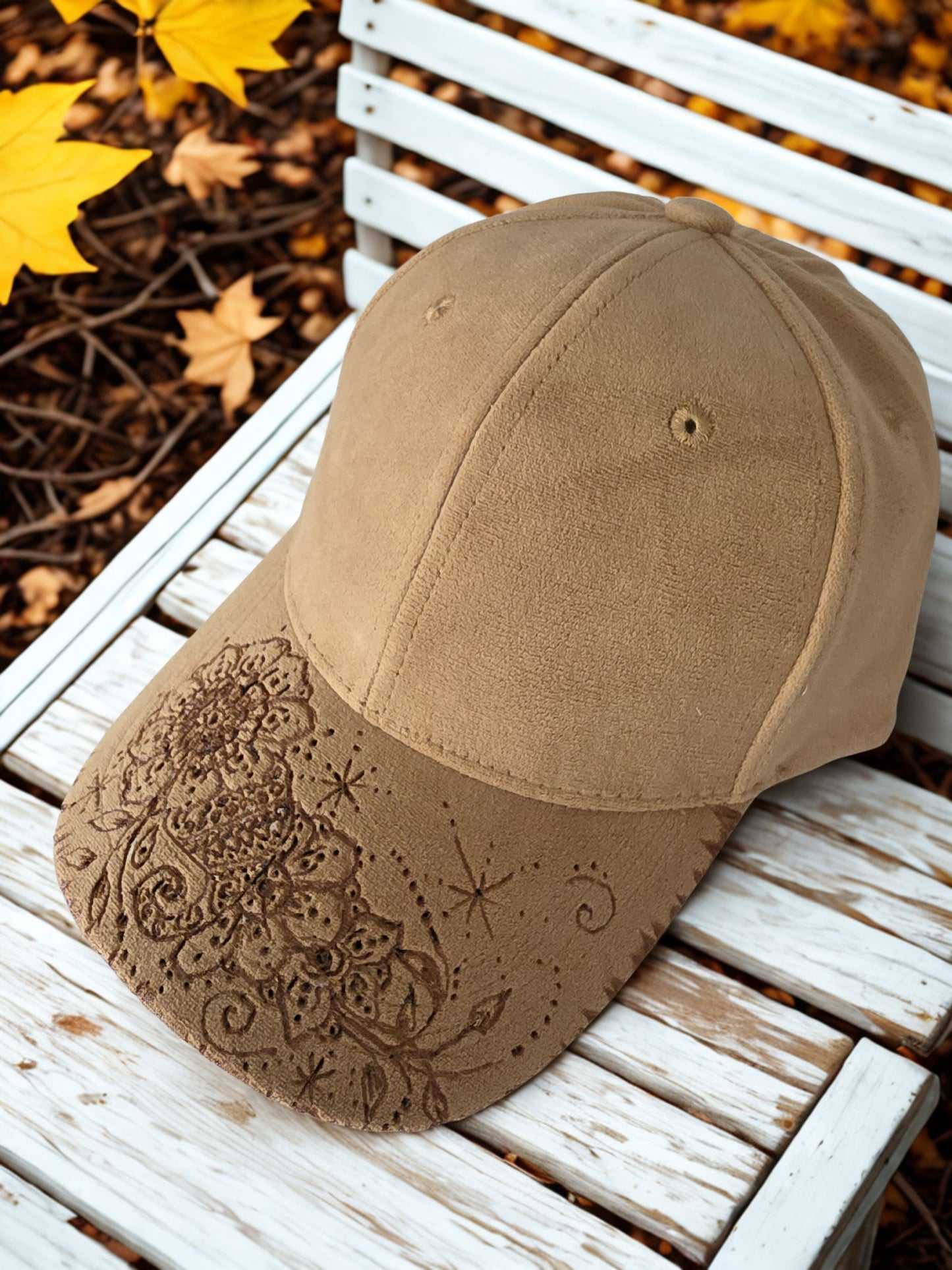 Tan Henna Style Handburned Cap