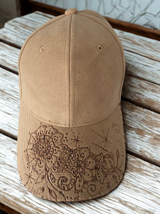 Tan Henna Style Handburned Cap
