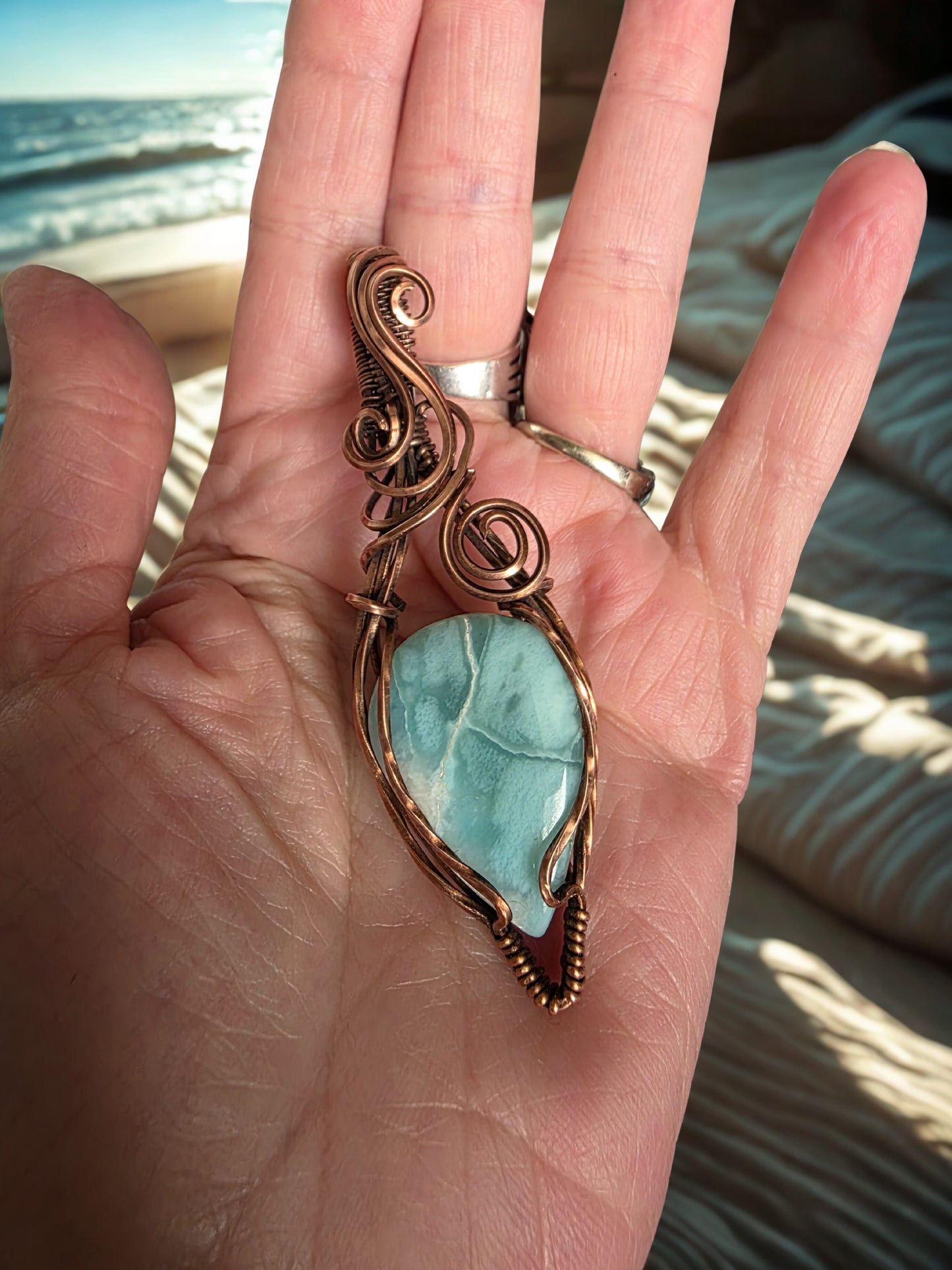 Larimar Copper Wirewrapped pendant