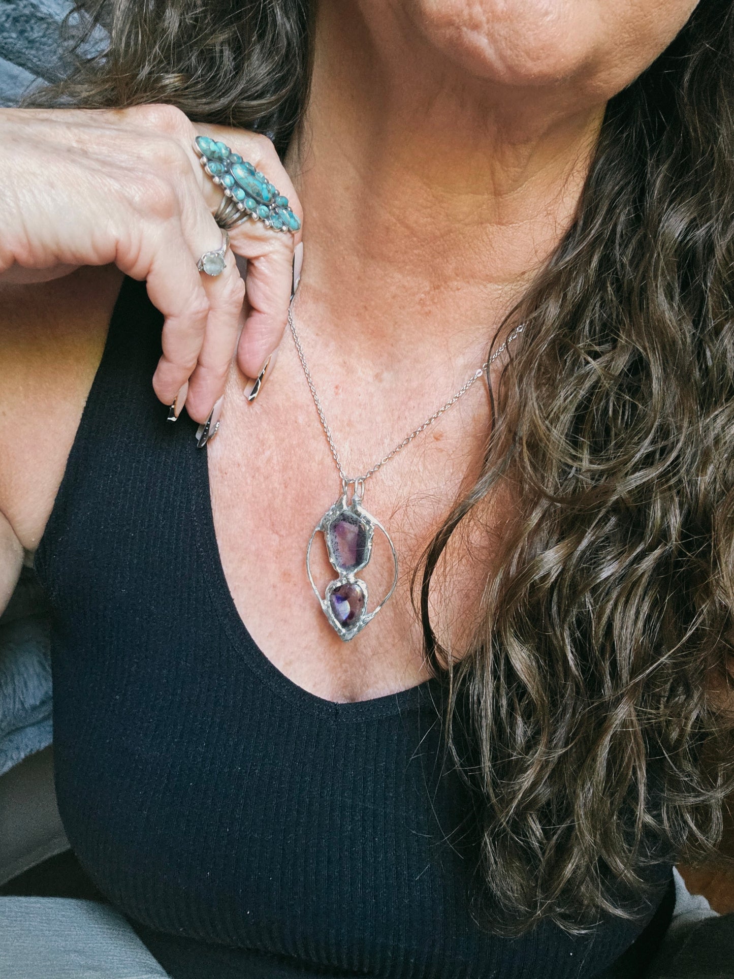 Handcrafted Trapiche Amethyst Soldered Pendant Necklace | Artisan Crystal Jewelry