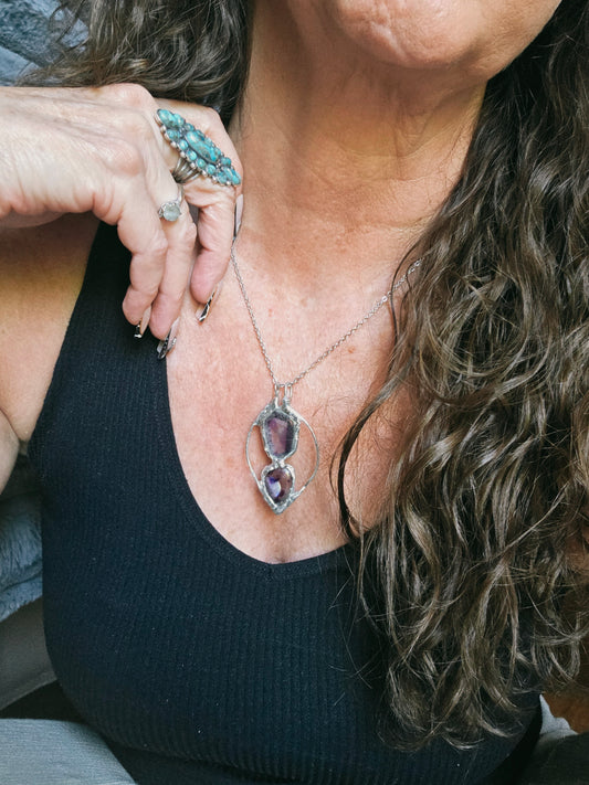 Handcrafted Trapiche Amethyst Soldered Pendant Necklace | Artisan Crystal Jewelry