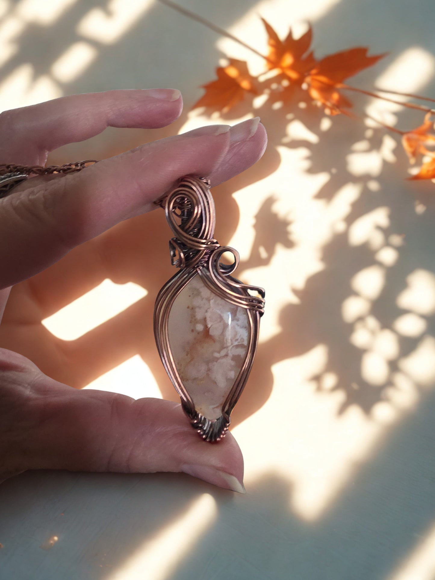 Flower Agate Wire-wrapped pendant