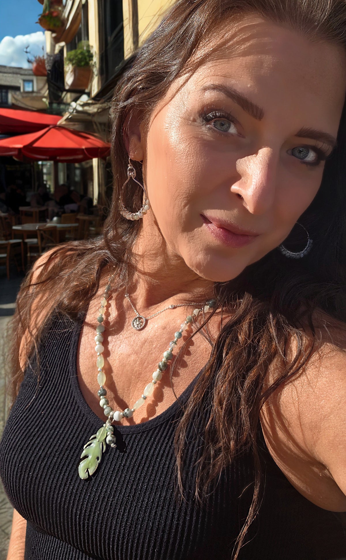 🌿 Moss Agate & Jade Necklace + Earrings/ BOHO