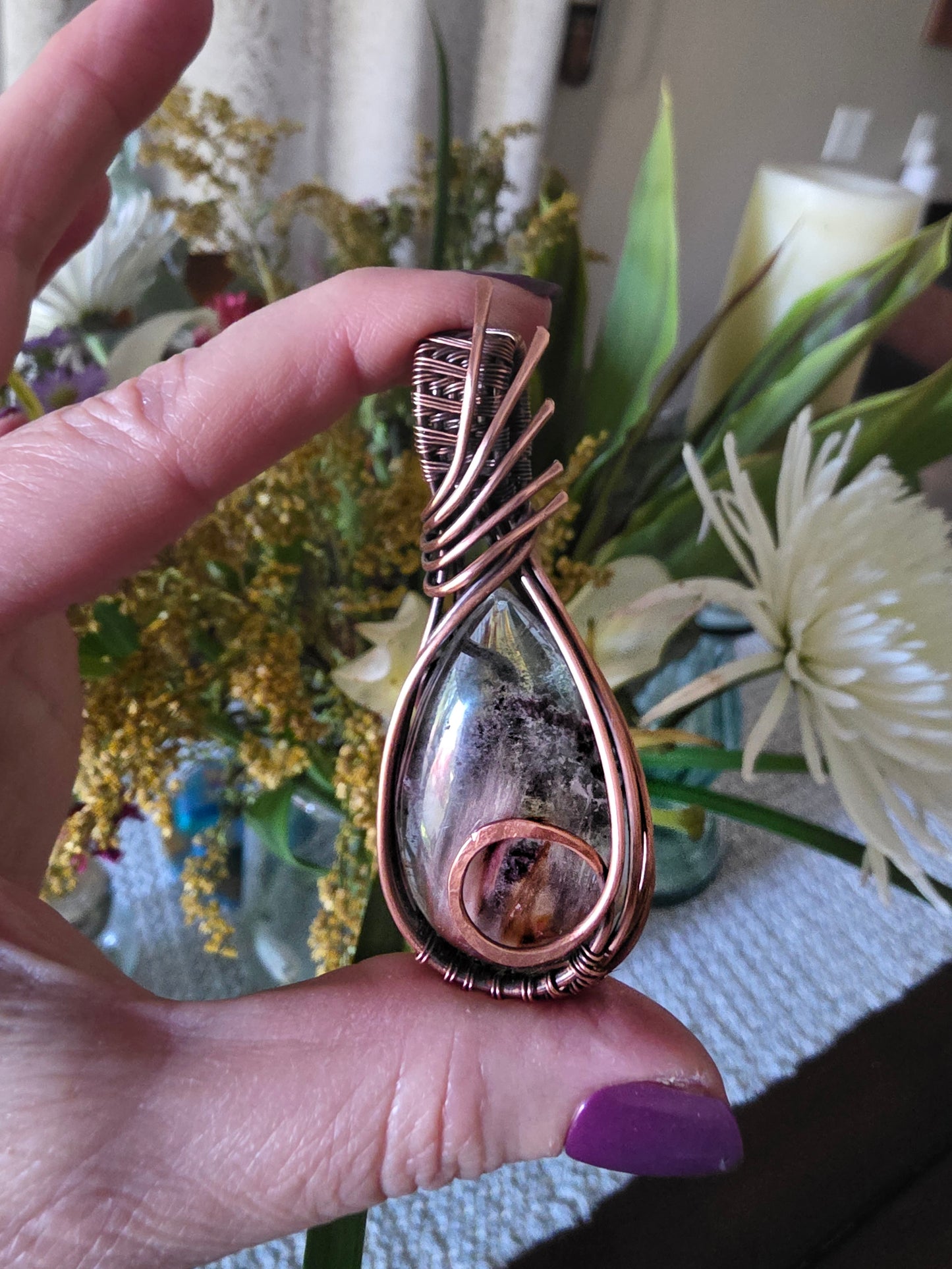 Garden Quartz Pendant in Oxidized Copper | Grounding Crystal