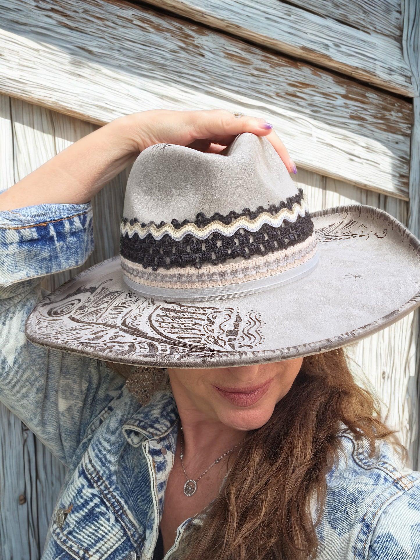 Handburned Wide Brimmed Hat/ Slate Grey