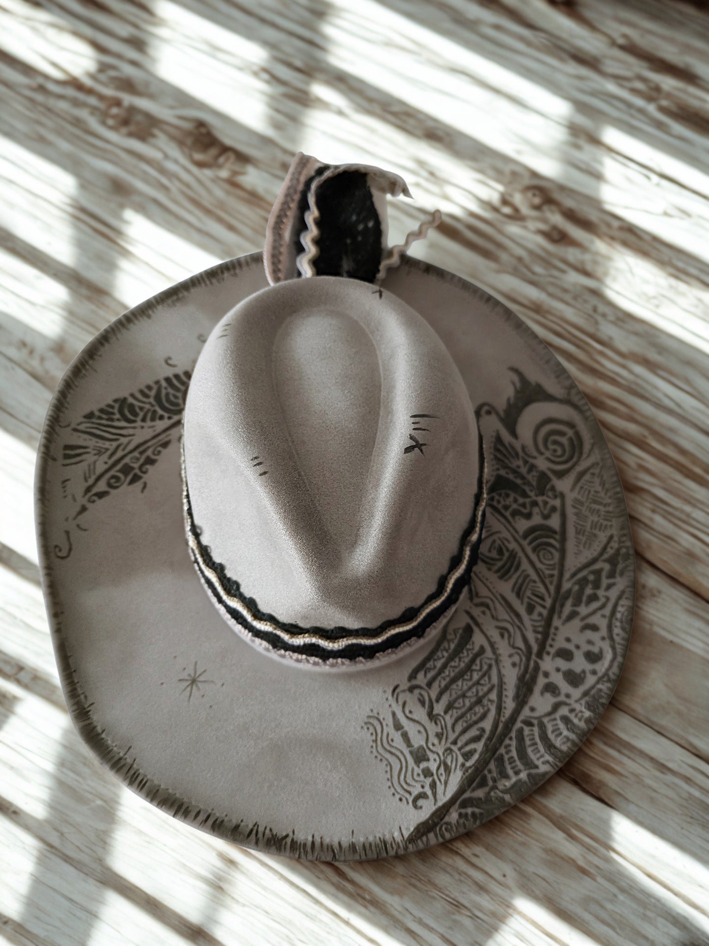Handburned Wide Brimmed Hat/ Slate Grey