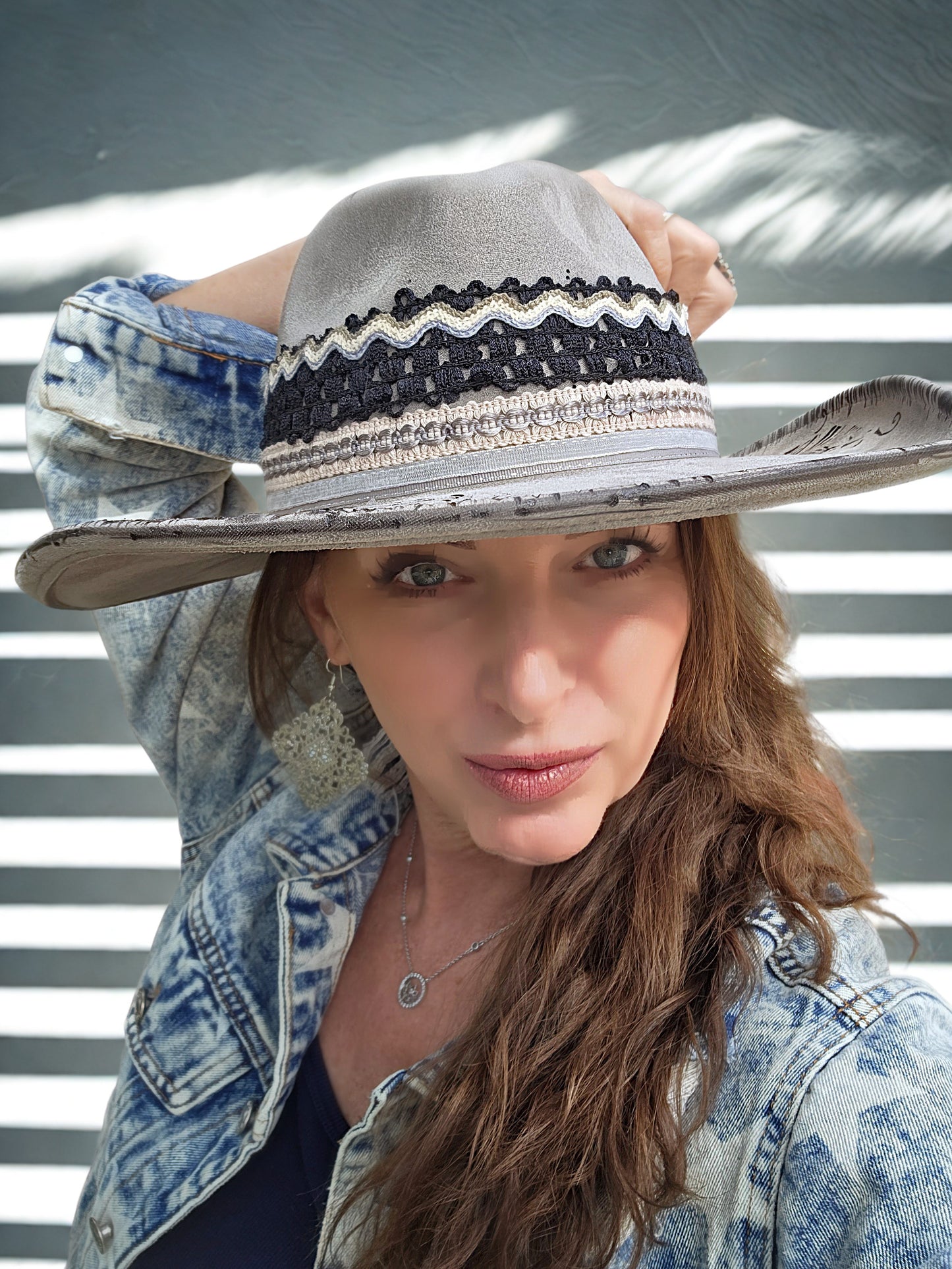 Handburned Wide Brimmed Hat/ Slate Grey