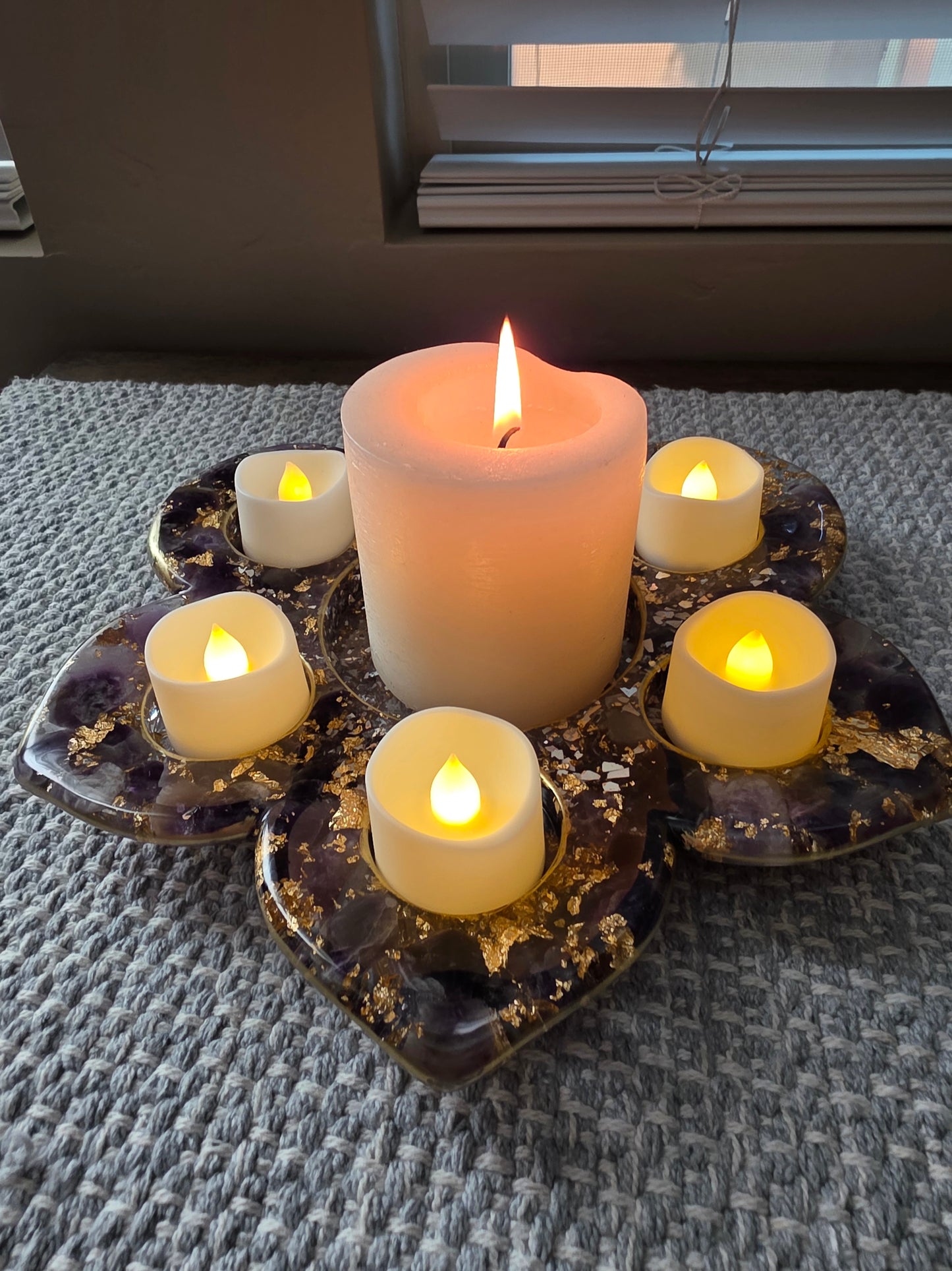 Amethyst lotus flower candle holder