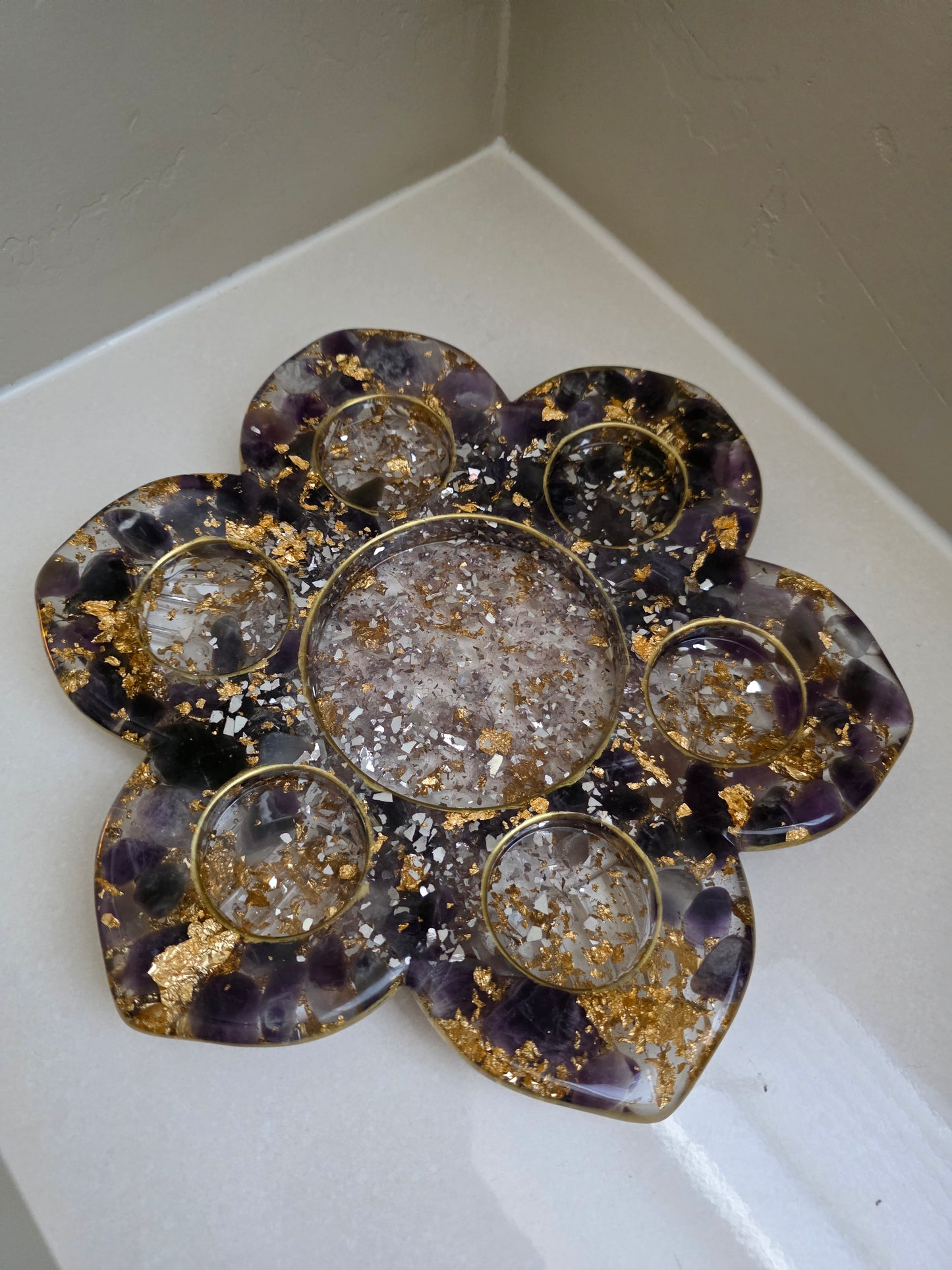 Amethyst lotus flower candle holder