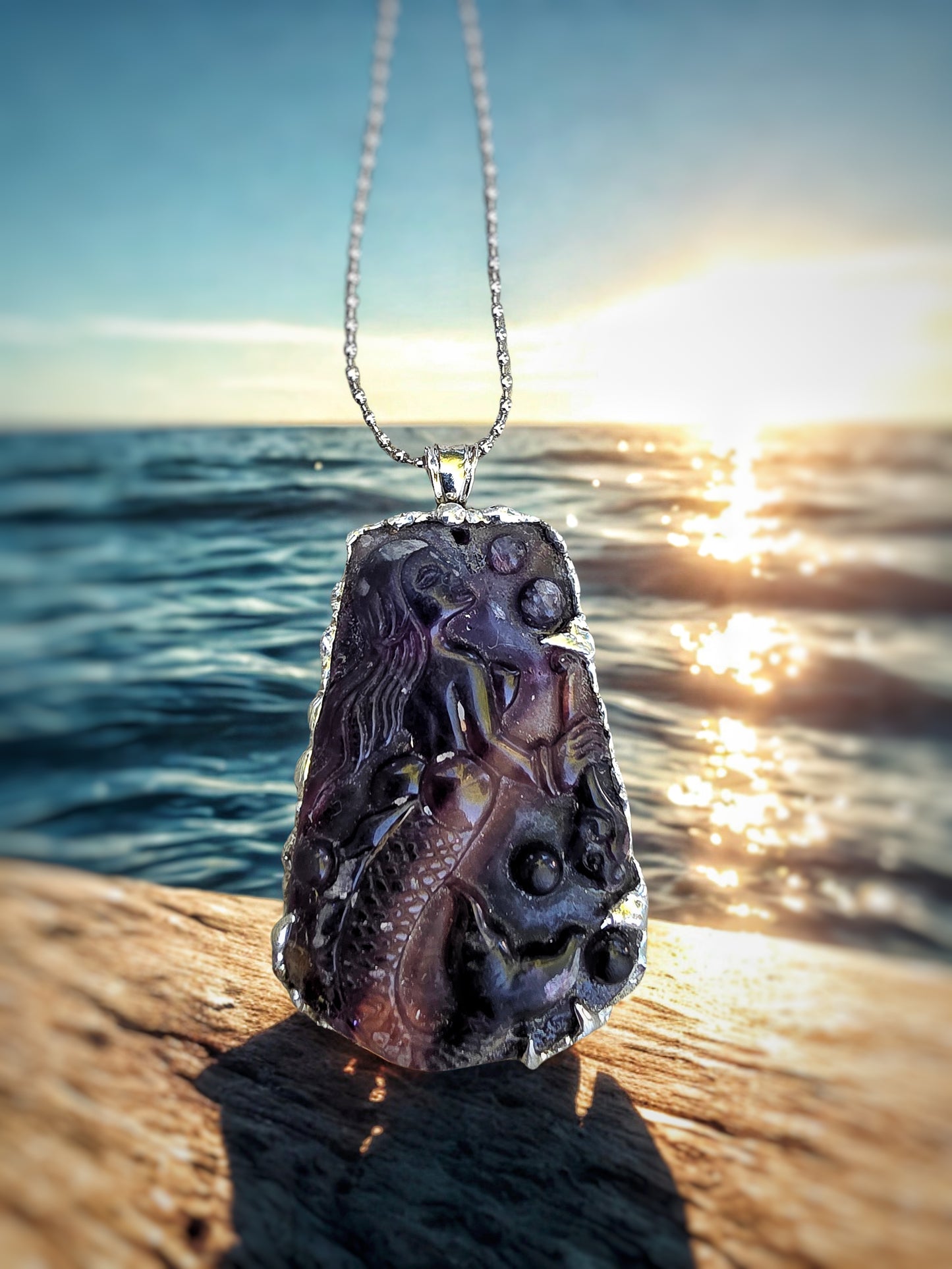 Handcrafted Purple Fluorite Mermaid Pendant | Soldered Artisan Necklace