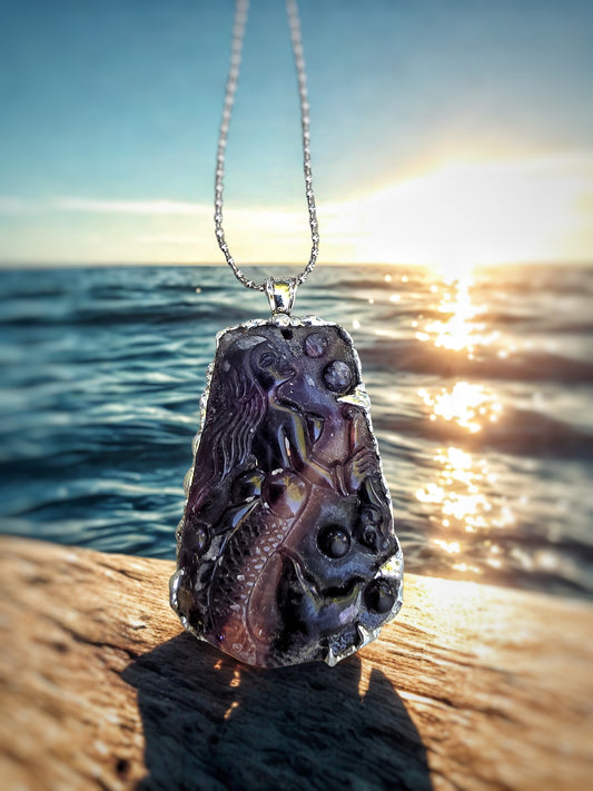 Handcrafted Purple Fluorite Mermaid Pendant | Soldered Artisan Necklace