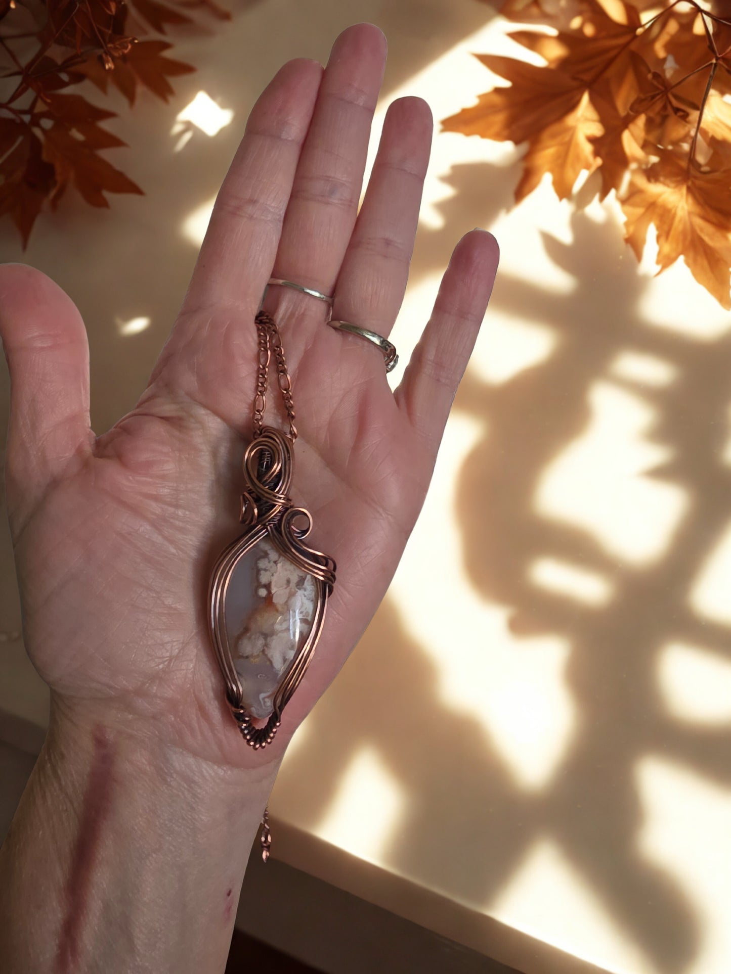 Flower Agate Wire-wrapped pendant