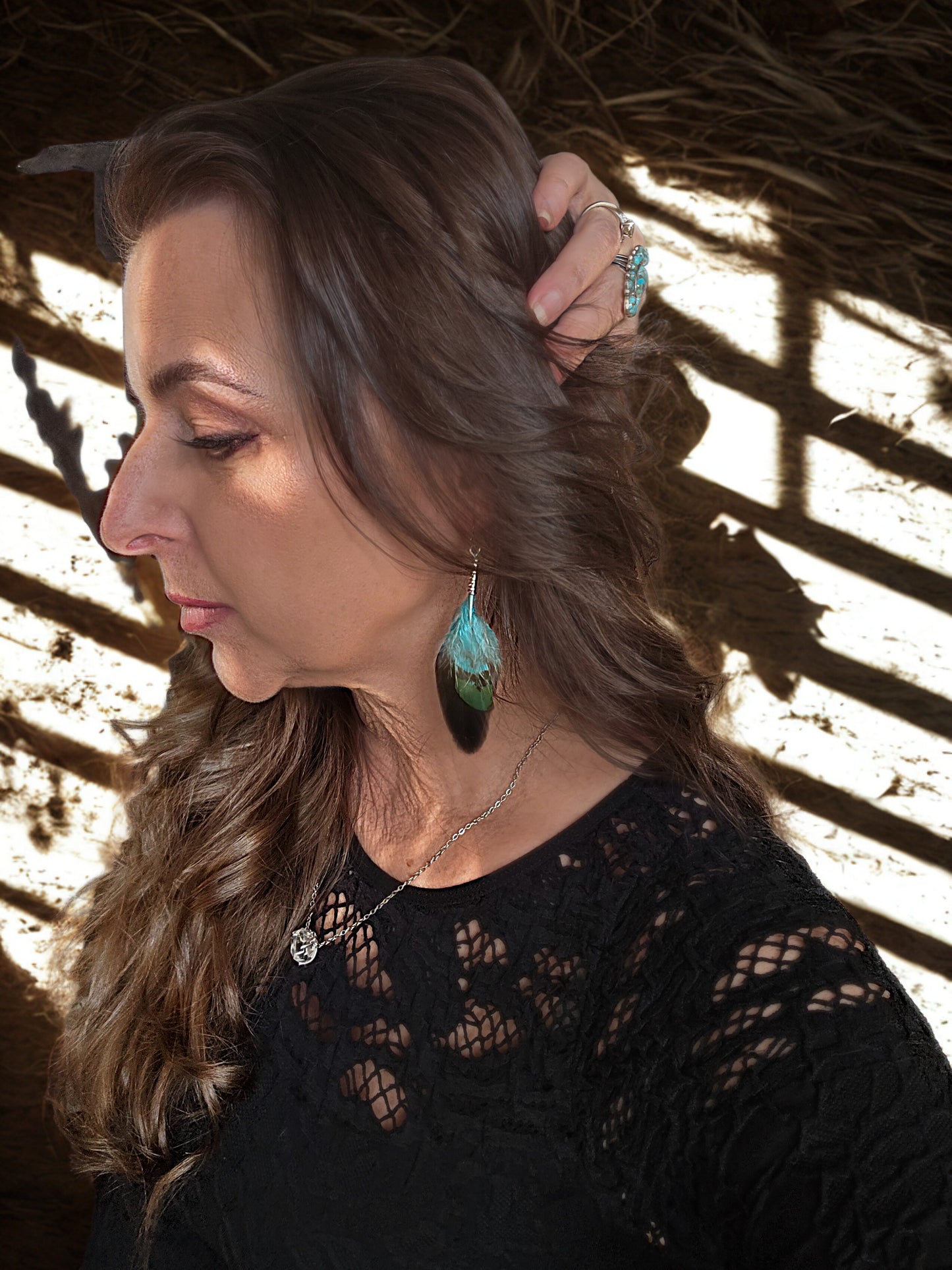 Turquoise & emerald feather earrings