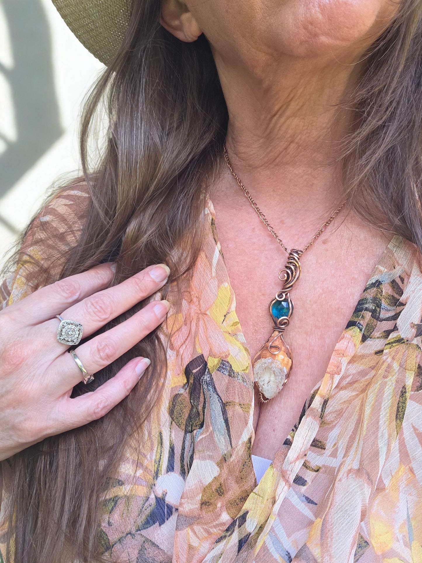 Apatite, Herkimer Diamond Seashell Pendant