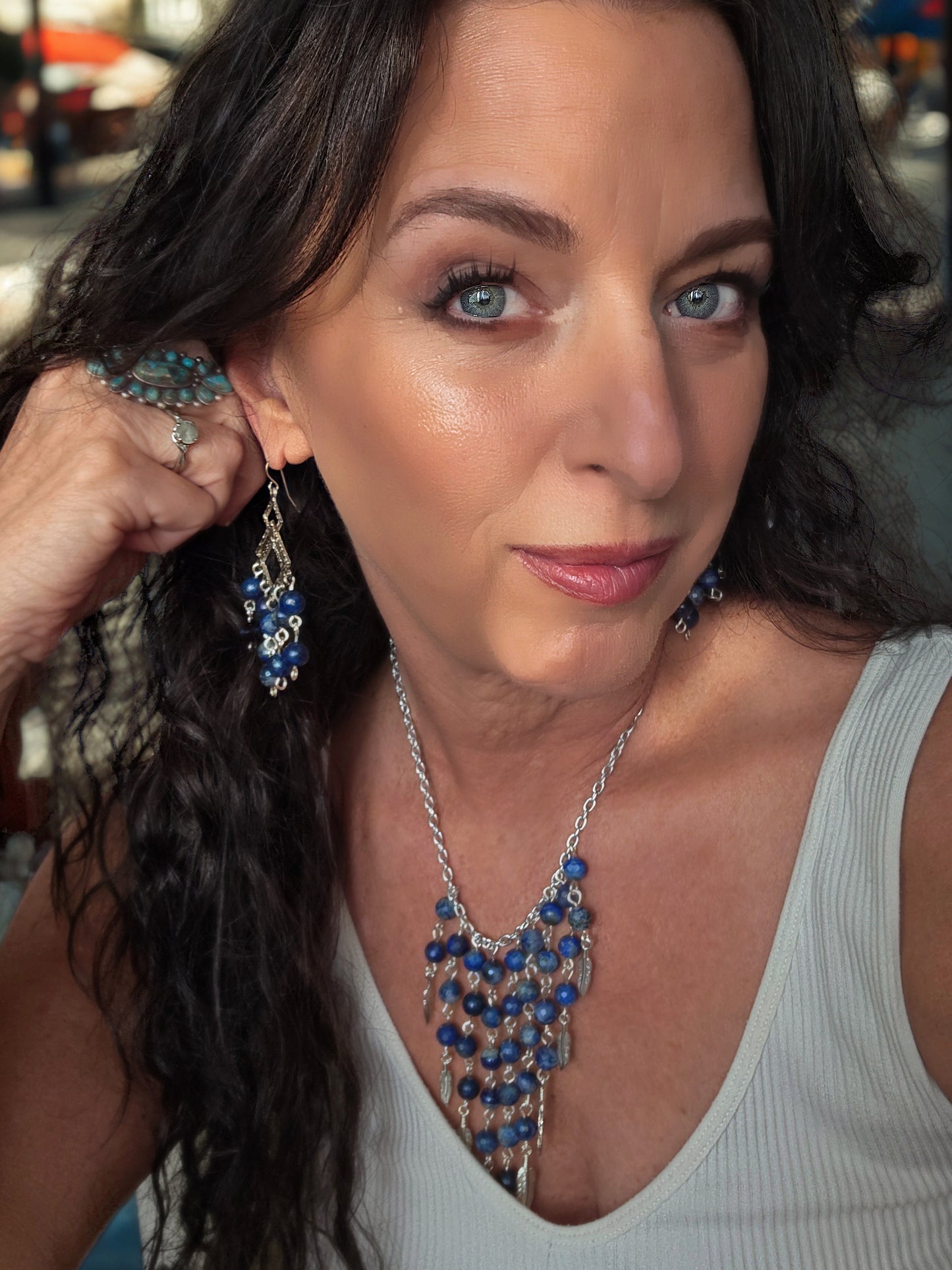 Waterfall Lapis Lazuli Necklace & Earring Set