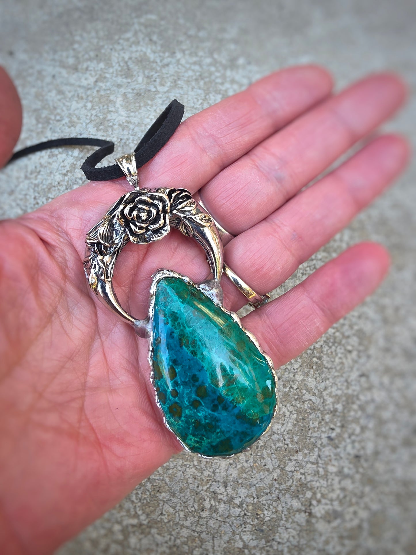 Chrysocolla Statement Pendant | Handcrafted Soldered Necklace | One-of-a-Kind Crystal Jewelry