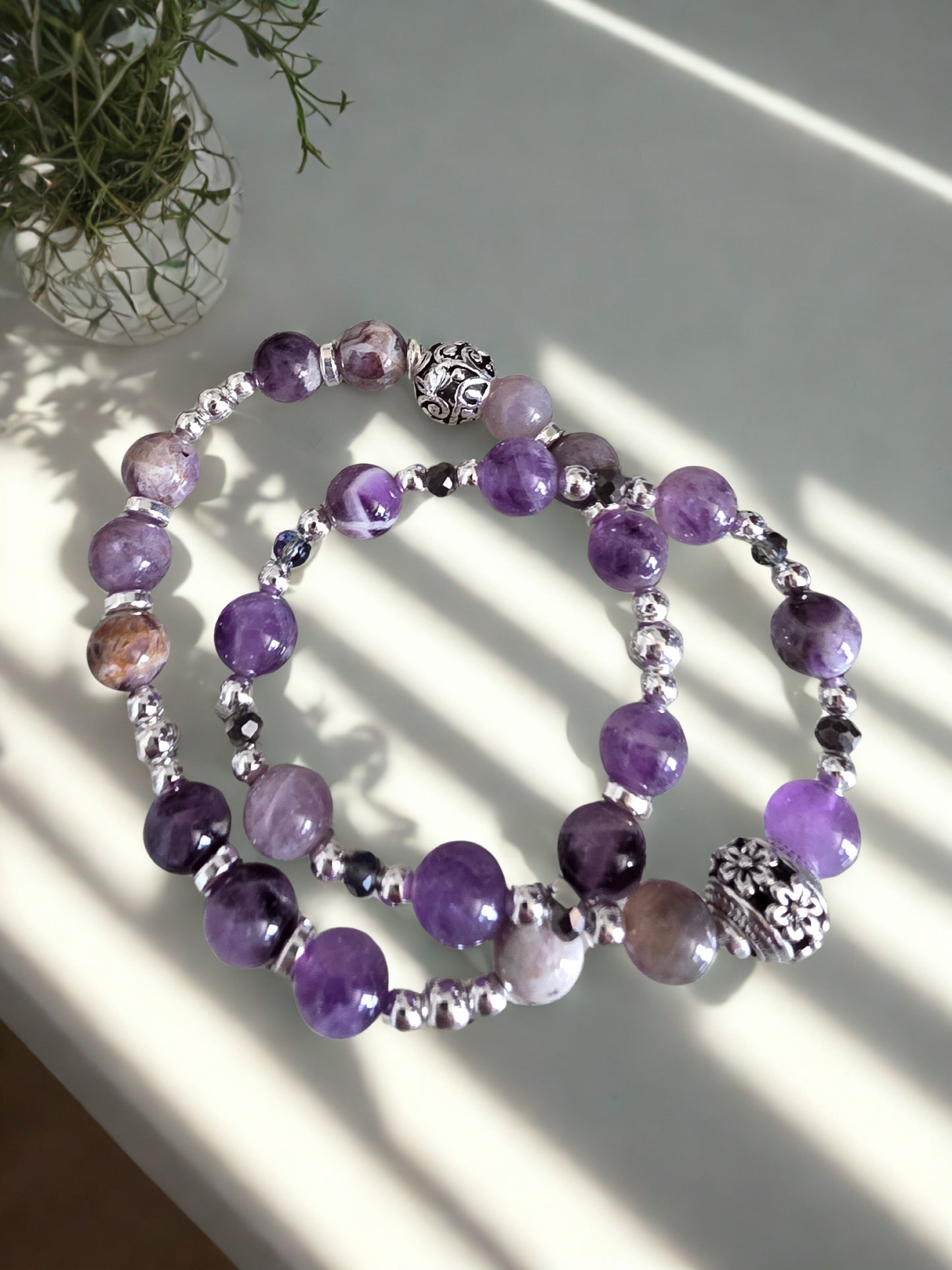 Amethyst stretch beaded bracelets