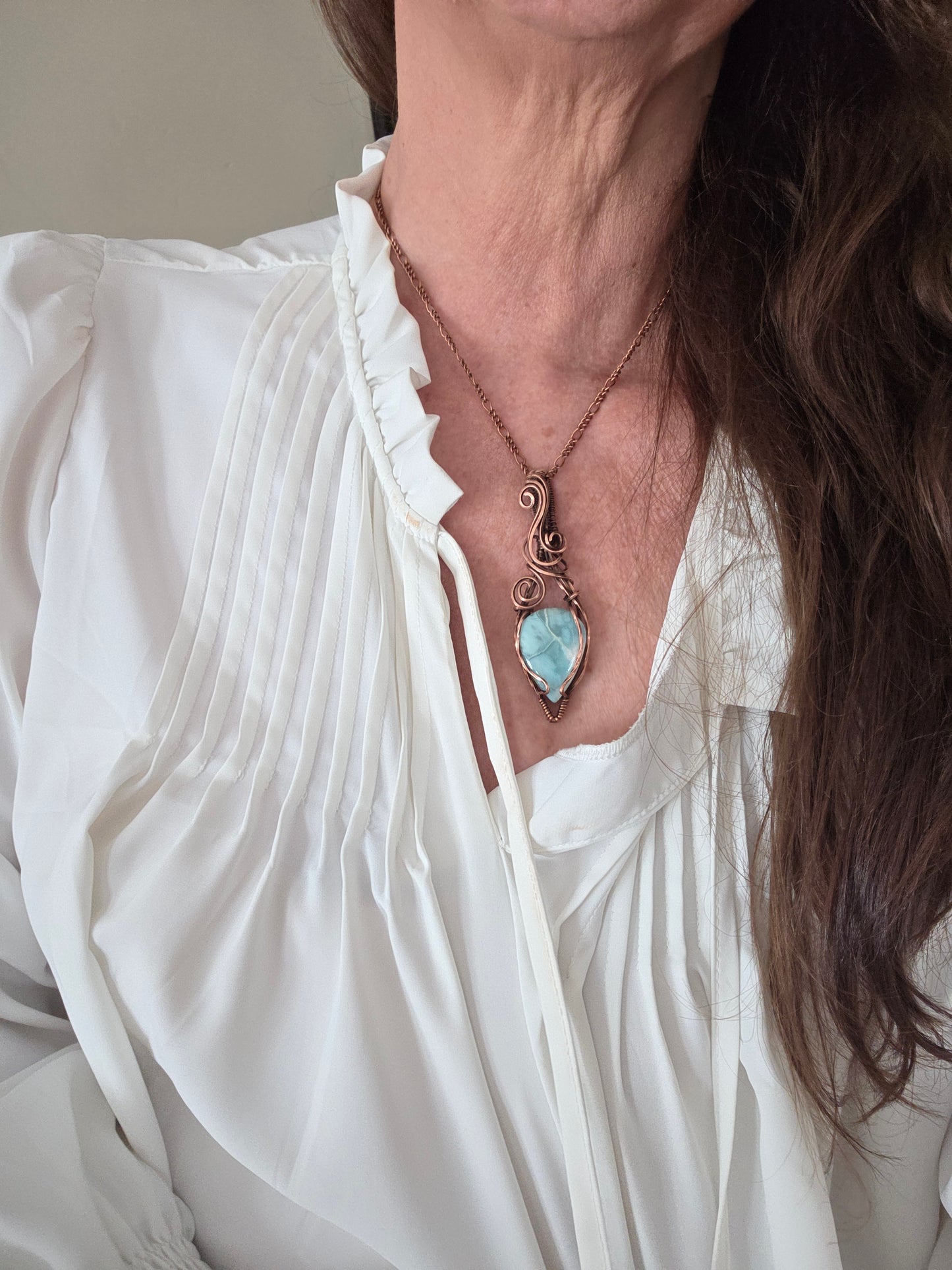 Larimar Copper Wirewrapped pendant