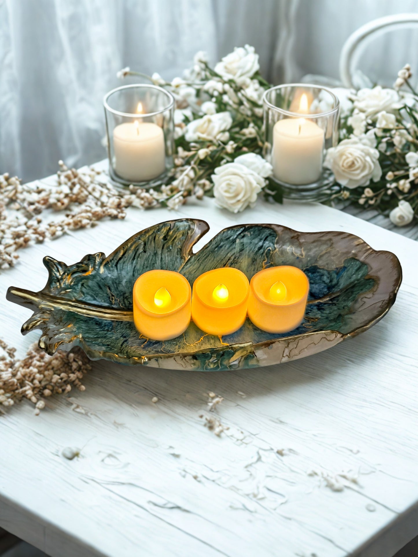 Hand - Painted Resin Feather Dish / Gold Trimmed